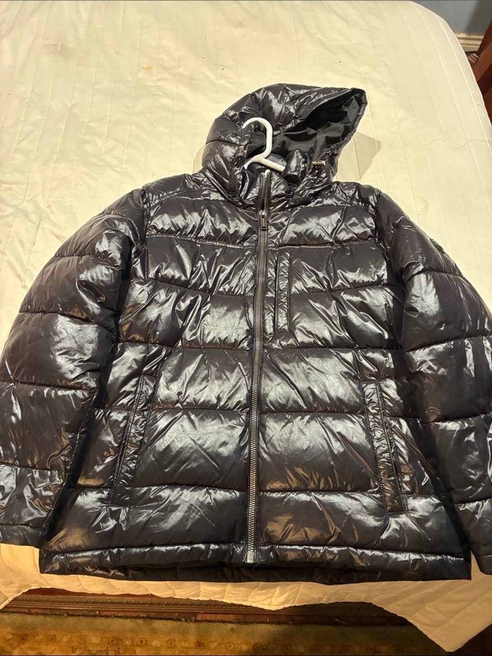 Michael Kors Shiny Black Puffer Jacket with Hood